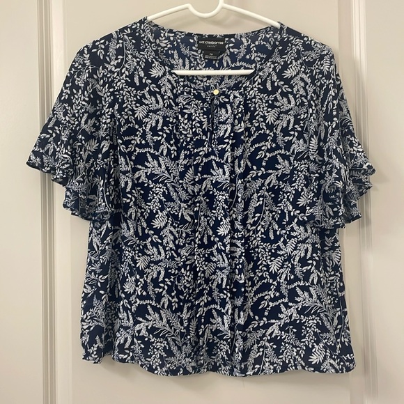 Liz Claiborne Blue Floral Business Casual Blouse - Picture 1 of 3